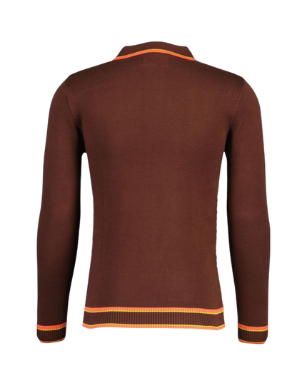 Coltrane Mod Textured Dash Jacquard Knit Polo in Brown