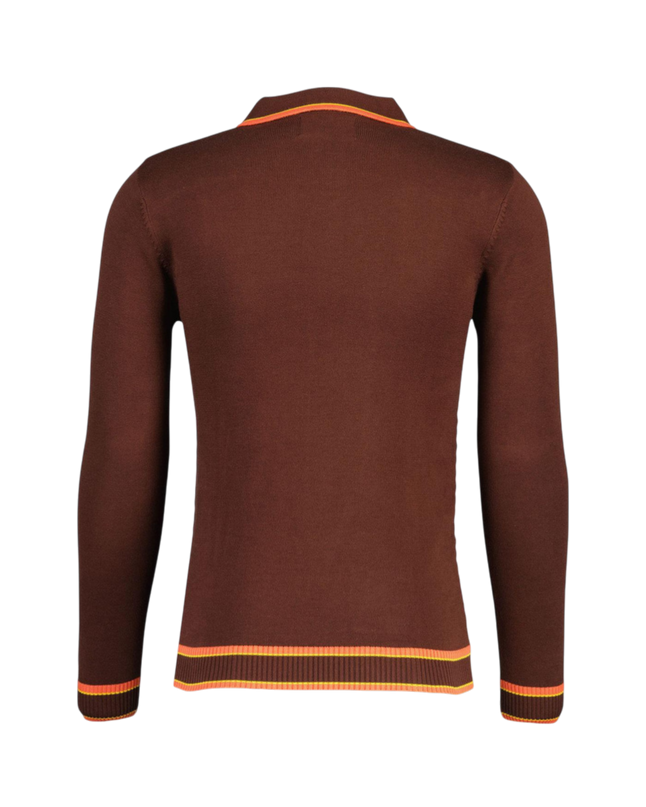 Coltrane Mod Textured Dash Jacquard Knit Polo in Brown