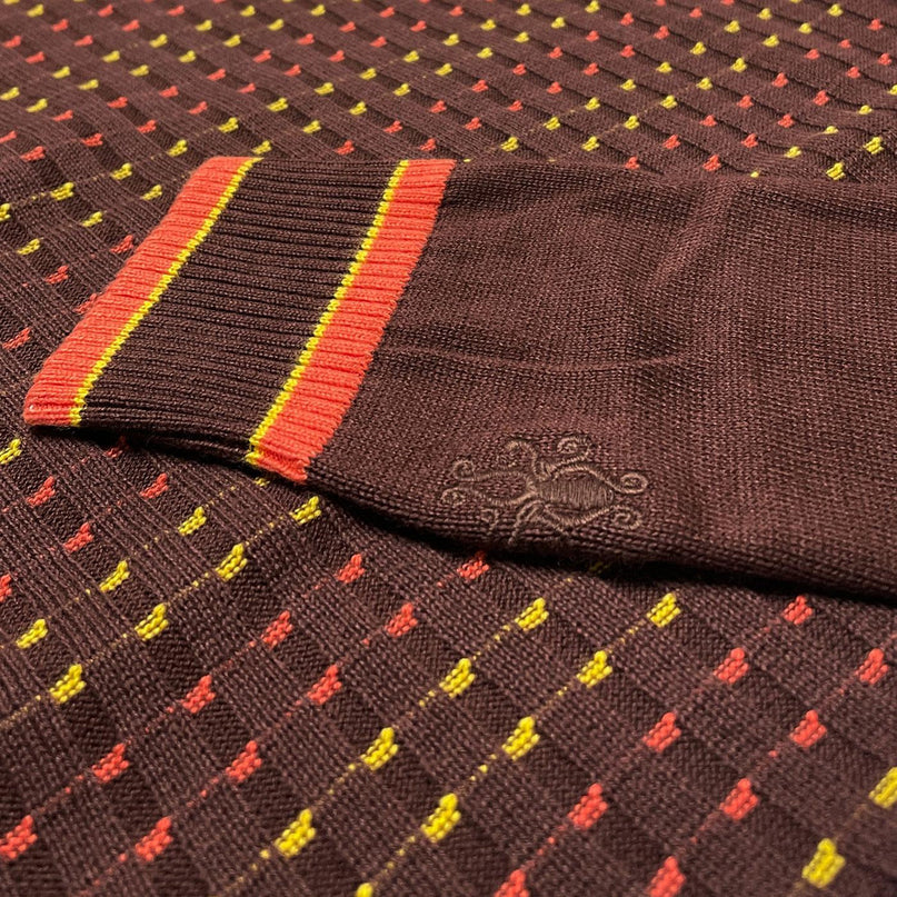 Coltrane Mod Textured Dash Jacquard Knit Polo in Brown