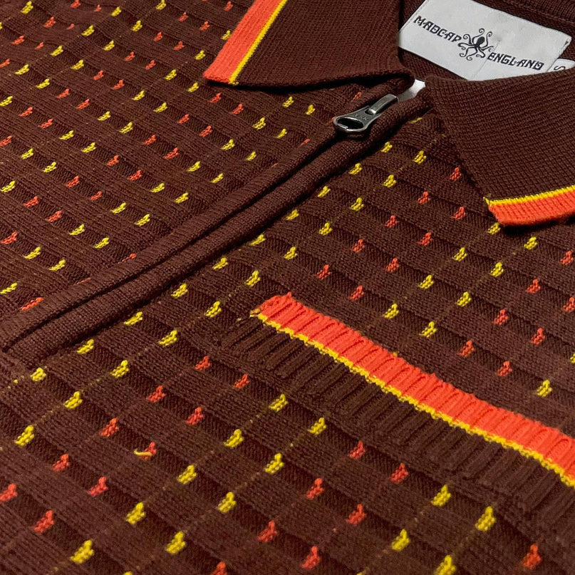 Coltrane Mod Textured Dash Jacquard Knit Polo in Brown