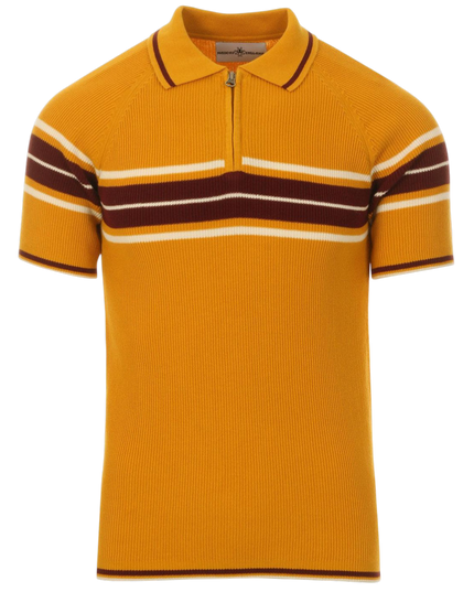 Fireball Mod Rib Zip Neck Polo in Golden Glow