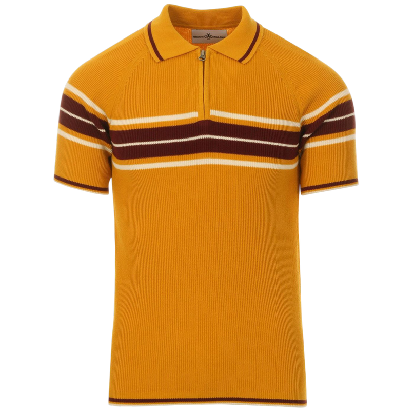 Fireball Mod Rib Zip Neck Polo in Golden Glow