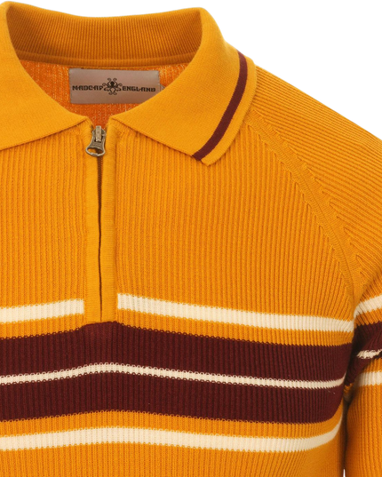 Fireball Mod Rib Zip Neck Polo in Golden Glow