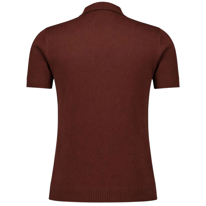MADCAP Harlem Big Collar Rib Stripe Mod Knit Polo Top, Potting Soil