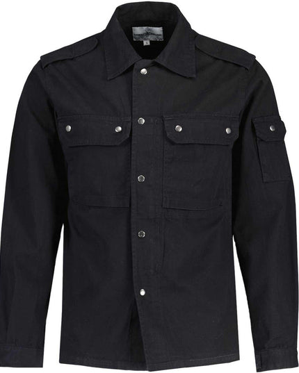 Interstellar Retro Military Shirt Jacket with Epaulets in Black
