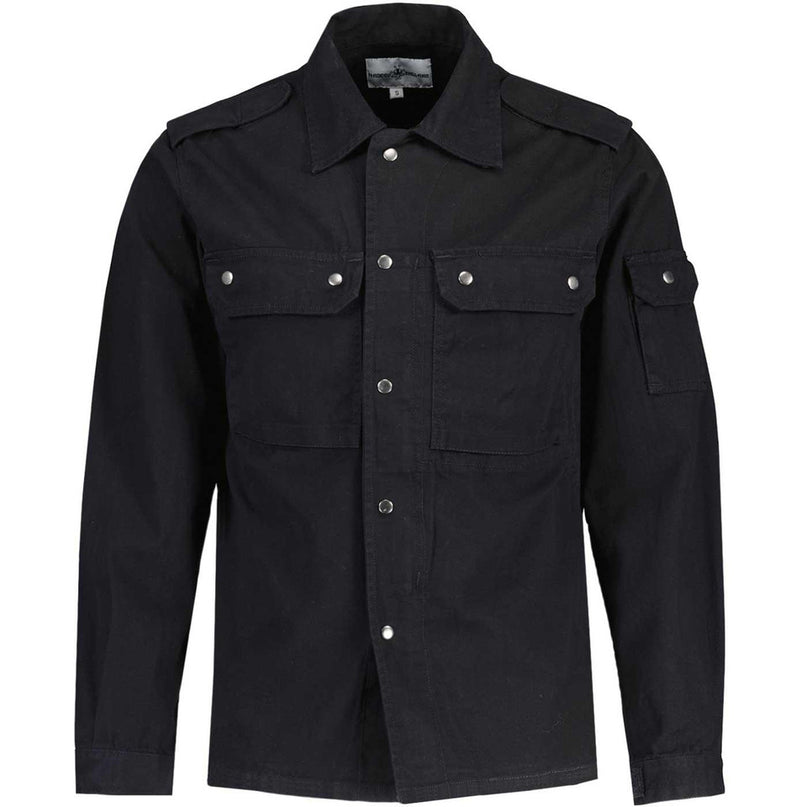 Interstellar Retro Military Shirt Jacket with Epaulets in Black