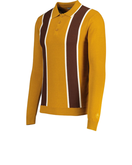 Junot Mod Waffle Stripe Panel Knit Polo Buckthorne