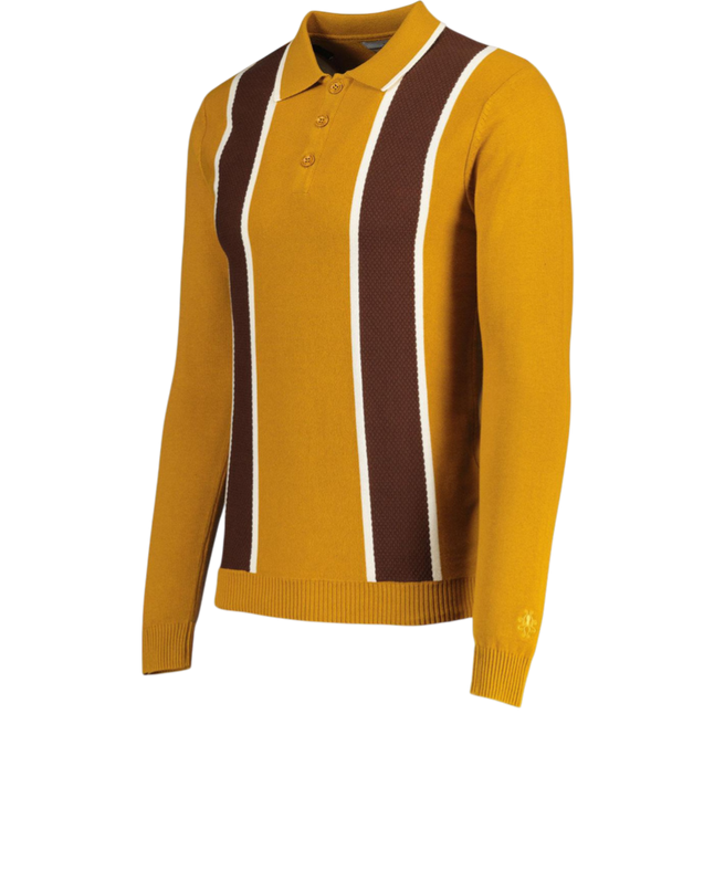Junot Mod Waffle Stripe Panel Knit Polo Buckthorne