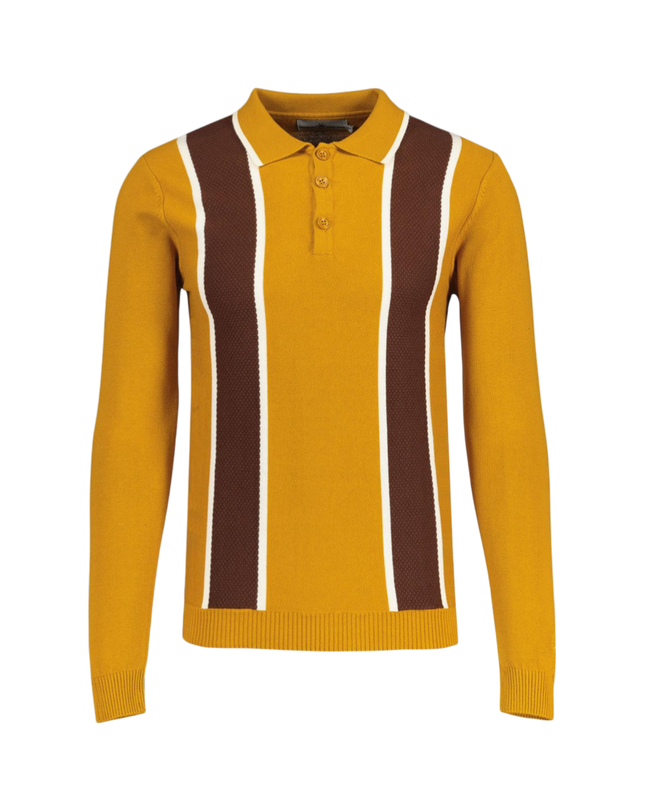 Junot Mod Waffle Stripe Panel Knit Polo Buckthorne