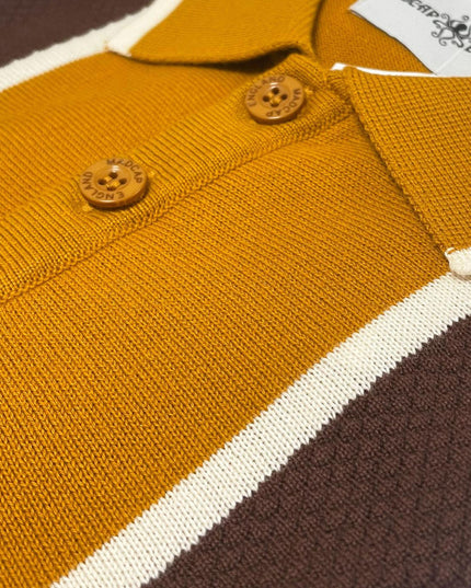 Junot Mod Waffle Stripe Panel Knit Polo Buckthorne