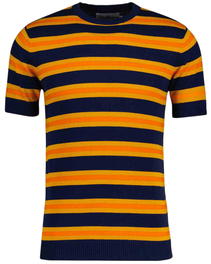 MADCAP KINGSNAKE KNIT STRIPE TEE, NAVY, ORANGE & YELLOW