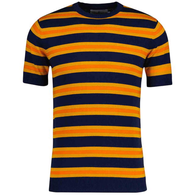 MADCAP KINGSNAKE KNIT STRIPE TEE, NAVY, ORANGE & YELLOW