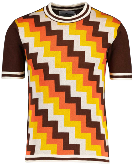 Rainmaker Retro 70s Step Jacquard Knit Tee in Potting Soil