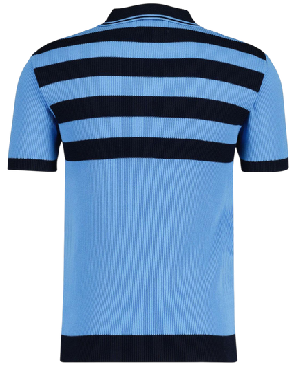 Terry Retro Mod Ribbed Knit Striped Polo in Blue/Black