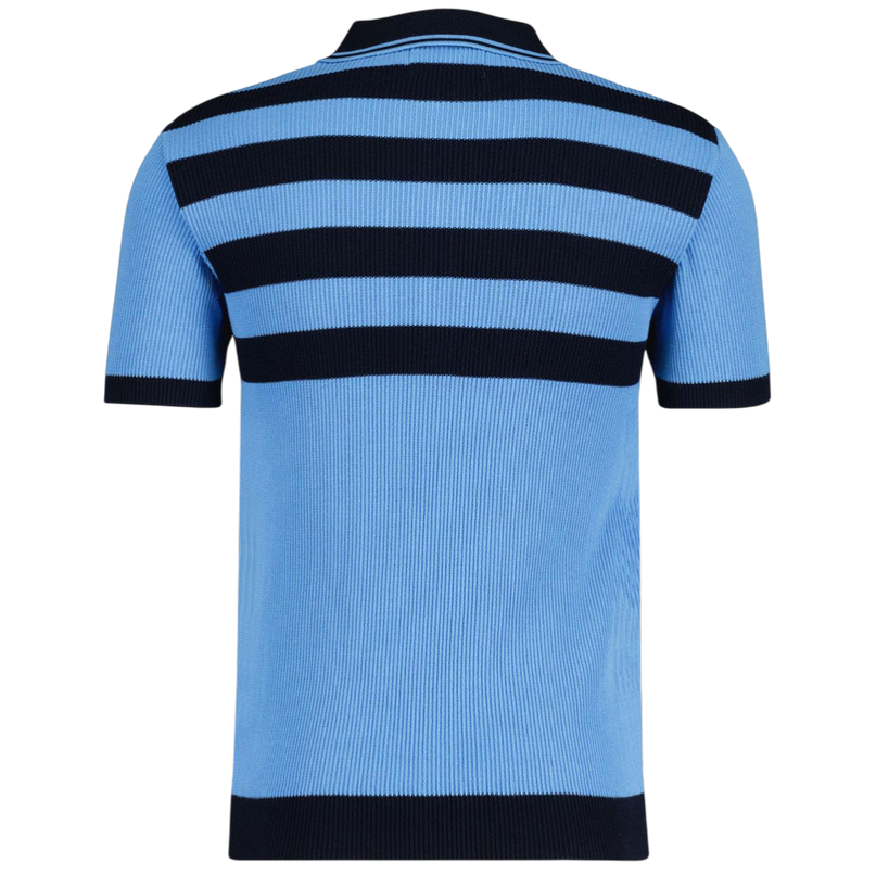 Terry Retro Mod Ribbed Knit Striped Polo in Blue/Black
