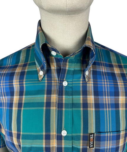 TROJAN blusa jade a cuadros multicolor con cuello abotonado