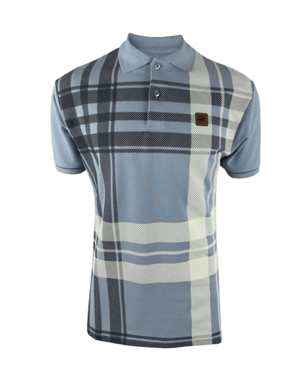 TROJAN Oversize Check Panel Polo Sky
