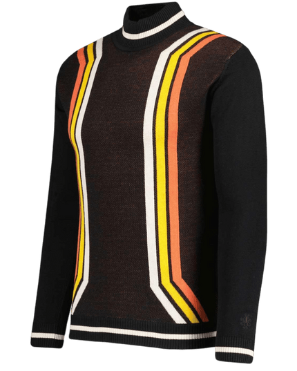Pirelli 60s Mod Textured Knit Mock Turtleneck Jumper in Black