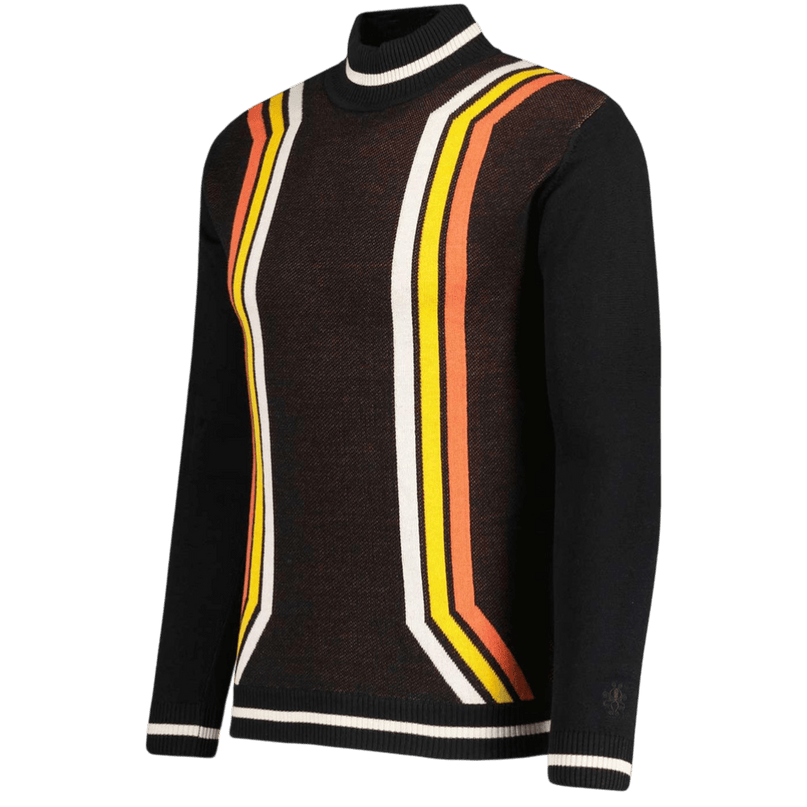 Pirelli 60s Mod Textured Knit Mock Turtleneck Jumper in Black