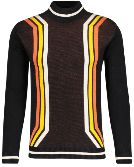 Pirelli 60s Mod Textured Knit Mock Turtleneck Jumper in Black