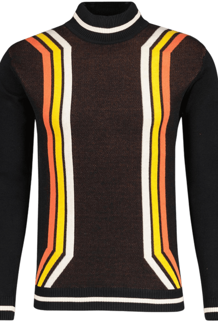 MADCAP Pirelli 60s Mod Textured Knit Mock Turtleneck Jumper in Black