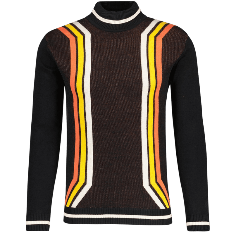 Pirelli 60s Mod Textured Knit Mock Turtleneck Jumper in Black