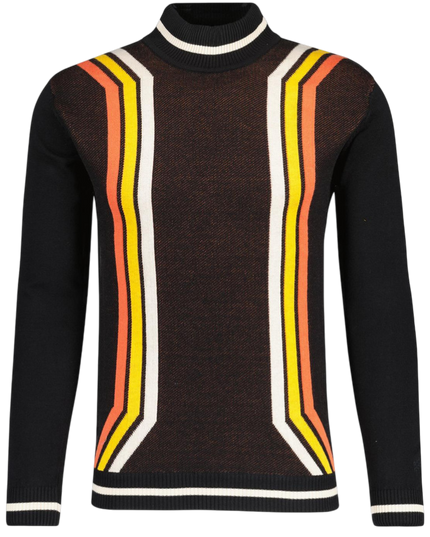 Pirelli 60s Mod Textured Knit Mock Turtleneck Jumper in Black