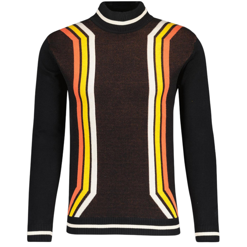 Pirelli 60s Mod Textured Knit Mock Turtleneck Jumper in Black