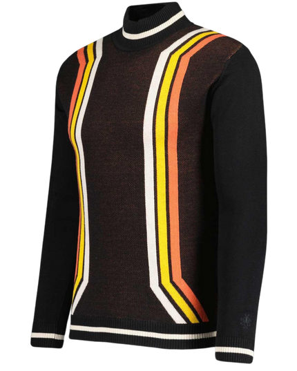 Pirelli 60s Mod Textured Knit Mock Turtleneck Jumper in Black
