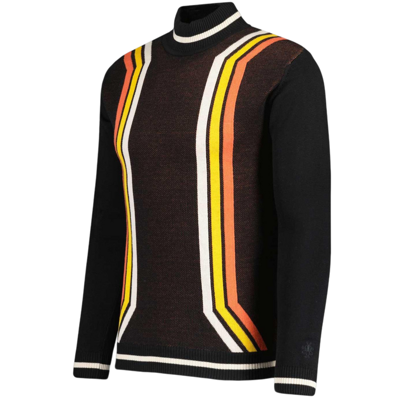 Pirelli 60s Mod Textured Knit Mock Turtleneck Jumper in Black