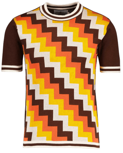 Rainmaker Retro 70s Step Jacquard Knit Tee in Potting Soil