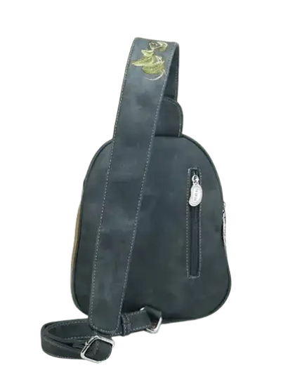 rugzak, slingbag "Tjirp", d.blauw/ geel/ bruin