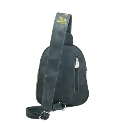 rugzak, slingbag "Tjirp", d.blauw/ geel/ bruin