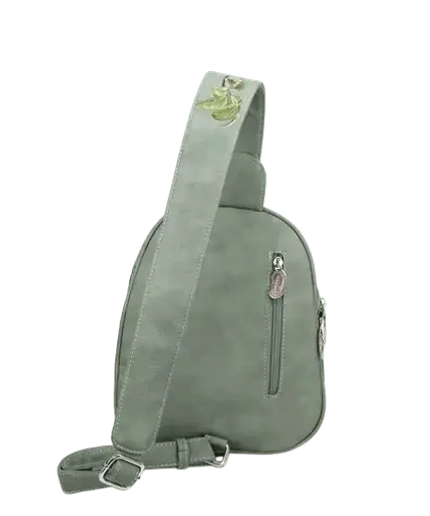 MOCHILA/BOLSO BANDOLERA «TJIRP», VERDE/COGNAC/MORADO