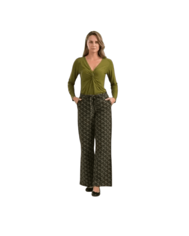 LALAMOUR Sue Trousers Jersey, abstract flower green