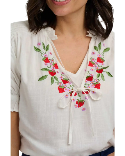 SUGAR HILL BRIGHTON Angelique Shirred Top Off White, Wild Strawberry