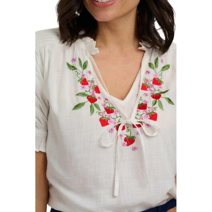 SUGAR HILL BRIGHTON Angelique Shirred Top Off White, Wild Strawberry