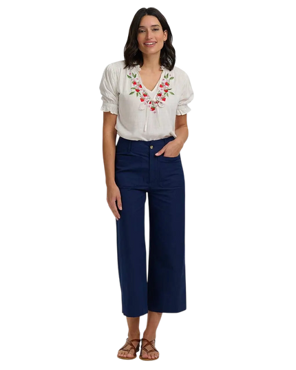 SUGAR HILL BRIGHTON Angelique Shirred Top Off White, Wild Strawberry