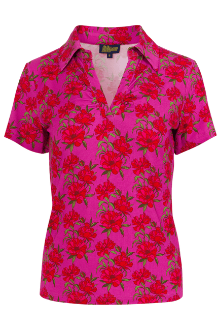 LALAMOUR Suzy Top Short Sleeve - Fuchsia Flowers