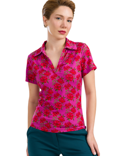 Suzy Top Kort Ærme - Fuchsia Blomster