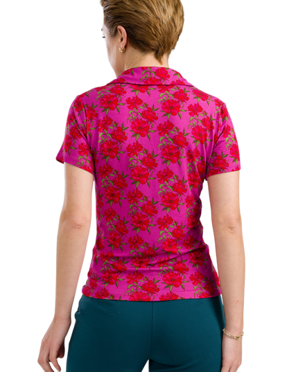 Suzy Top Kort Ærme - Fuchsia Blomster