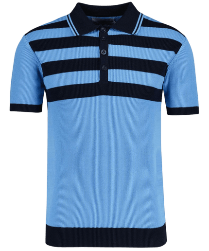 MADCAP TERRY RETRO MOD RIBSTRIKKET STRIBET POLO I BLÅ/SORT