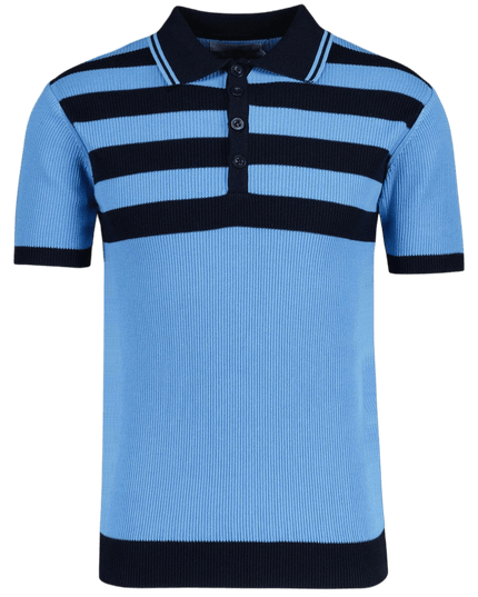 Terry Retro Mod Ribstrikket Stribet Polo i Blå/Sort