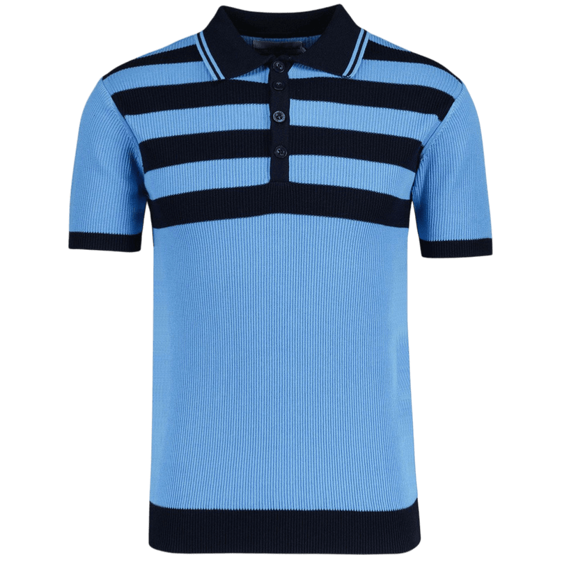 Polo Terry Retro Mod a coste rigate in Blu/Nero