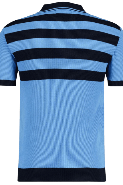 MADCAP Terry Retro Mod Ribbed Knit Striped Polo in Blue/Black