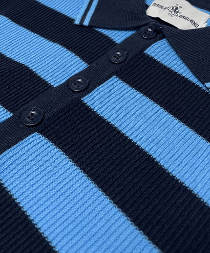 MADCAP TERRY RETRO MOD RIBSTRIKKET STRIBET POLO I BLÅ/SORT