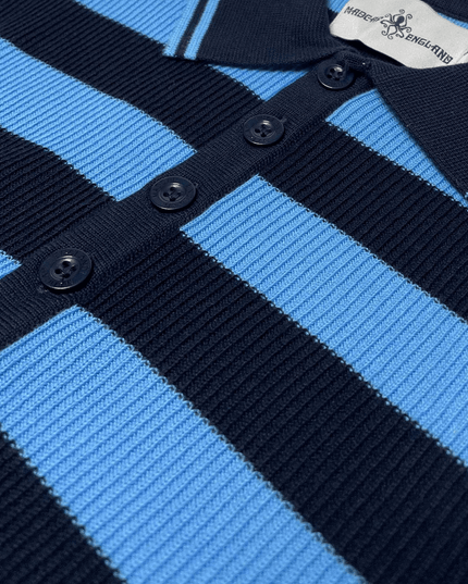 Terry Retro Mod Ribstrikket Stribet Polo i Blå/Sort
