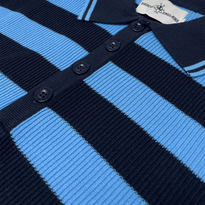 Polo Terry Retro Mod a coste rigate in Blu/Nero