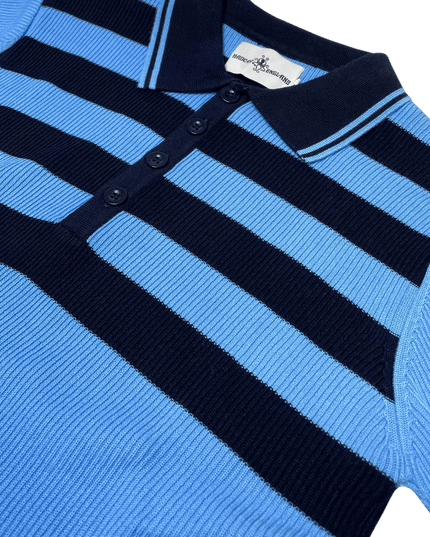 Terry Retro Mod Ribstrikket Stribet Polo i Blå/Sort