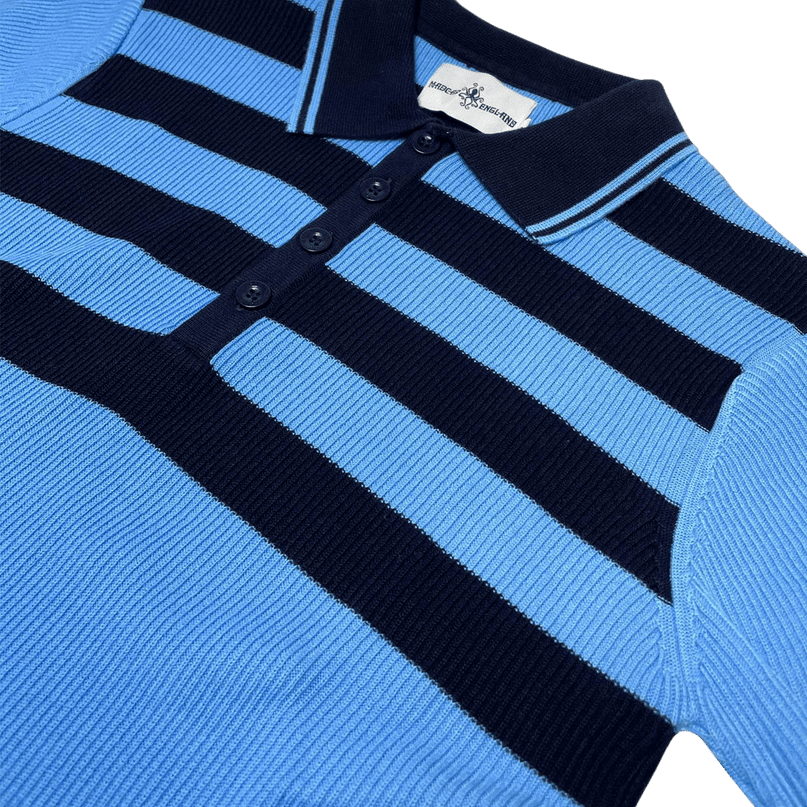 Polo Terry Retro Mod a coste rigate in Blu/Nero